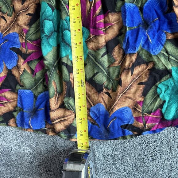 Leslie Fay Sportswear Size 14 Rayon Floral Pleated Skirt Teal Purple Modest Midi - Picture 3 of 6